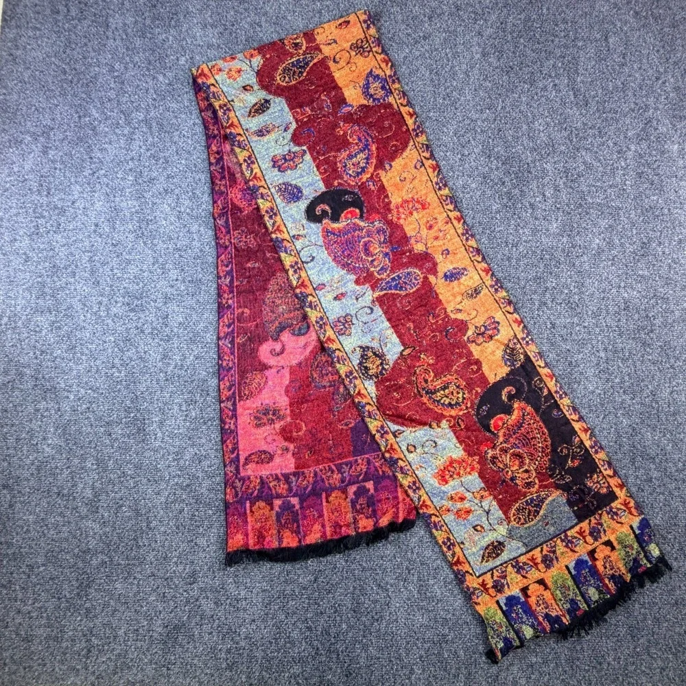 Shawl Neck Scarf‎ Womens Multicolor Paisley Pashmina Cashmere Fringe Hem Boho